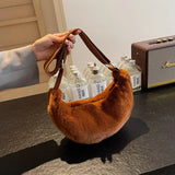 Sohiwoo Fashion Solid Colors Suede Half Moon Shoulder Bag 2024 Hot Selling Trendy Sweet Tote Bag Large Capacity Simple Versatile Handbag