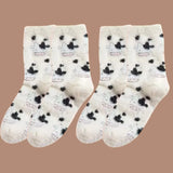 Sohiwoo 2Pairs Lovely Cow Pattern Fuzzy Crew Socks Milk Spotted Plush Thickened Soft Cute Comfortable Mid Tube Socks Warm Autumn Winter