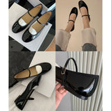 Sohiwoo Japanned Leather Ballets Woman Belt Strap Lolita Flats French Mary Jeans Femme Shallow Loafers Shoes Women Moccasins