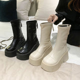 Sohiwoo Punk Boots For Women Fashion Back Zippers Short Boots Female High Platform Thick Bottom Ladies Elegant Ankle Boots