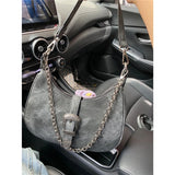 Sohiwoo Retro Black Women's Small Shoulder Bag Fashion Half Moon Female Underarm Bag Chain Design Ladies Tote Purse Portable Handbag