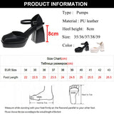 Sohiwoo Fashion Ankle Strap Platform Pumps for Women Square Toe High Heels Mary Jane Shoes Woman High Quality Thick Heeled Party Shoes