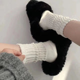 Sohiwoo Women Y2k Knitted Long Socks Girls Casual Black White Solid Loose Crochet Middle Tube Lolita Sox Cotton Boot Cuffs Ruffles Socks