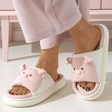 Sohiwoo Cute Cartoon Pig Hemp Slippers Women 2024 Winter Comfort Soft Sole Funny Cotton Slippers Woman Non Slip Flat Heels House Shoes