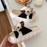 Sohiwoo  New Milk Cow Slippers For Women Kawaii Fluffy Summer Linen Platform Slippers Woman Cartoon House Slippers Funny Shoes