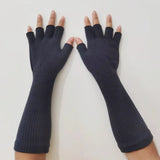 Sohiwoo 1 Pair Long Knitted Unisex Half Finger Gloves Women Girls Autumn Winter Arm Warmers Pure Black Elbow Long Warm Work Gloves