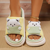 Sohiwoo Cute Cartoon Bear Home Slippers Women Winter Comfort Soft Sole Hemp Slippers Woman Non Slip Flat Heels House Shoes Slides