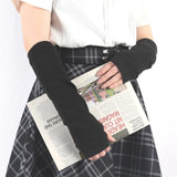 Sohiwoo Halloween Gothic Punk Long Fingerless Gloves Cuff for Women Men Outdoor Hip-hop Elbow Half-finger Mitten Cool Stretch Arm Warmer