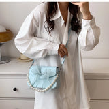 Sohiwoo Sweet Bow Lolita Bag Women Harajuku Pearl Chic Handle Leather White Messenger Bag Ladies Japanese Cute Handbag Aesthetic