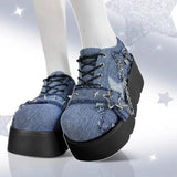 Sohiwoo Platform Wedges Pumps for Women Y2k Mary Jane Pumps Spring Autumn Lace Up Chunky  New Rock Shoes Metal Mary Janes