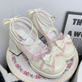 Sohiwoo Sweet Girls Lolita Bowknots Platform Pumps Shoes,Students Kawaii Straps Flat Elevator Mary Janes