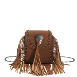 Sohiwoo Ladies Skull Pattern Cell Phone Crossbody Purse Women Fashion Fringe Taseel Suede Shoulder Bag Vintage Rivet Side Bag For Girls