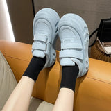 Sohiwoo New Women's Vulcanized  Casual Sports Shoes Thick Sole Velcro Solid Color Women Shoes Flat Bottom Round Toe Low Top Shoes