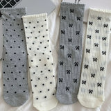 Sohiwoo Cute Bowknot Socks Women Girls Lace Sweet Bow Sock Hollow Out Long Socks Casual Crew Loose Sox Summer Thin Mid-tube Stockings