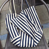 Sohiwoo Korean Striped Double-sided Canvas Bag 2024 Summer New Niche Design Large Capacity Student Tote Bags