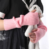 Sohiwoo Winter Women's Knitted Fingerless Arm Sleeves Gothic Style Striped Arm Warmers Girls Harajuku Y2K Fashion Wrist Gloves