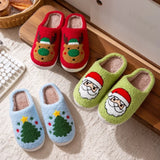 Sohiwoo New Christmas Elk Cotton Slippers for Women Men Winter Cute Cartoon Home Non Slip Couple Floor Slides Indoor Plush Shoes