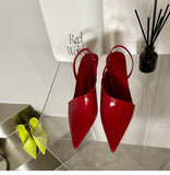 Sohiwoo New Summer Slingbacks Women Slippers Elegant Low Heels Pointed Toe Fashion Ladies Red Wedding Dress Mules Shoes
