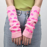 Sohiwoo 1 Pair Women Gloves Japanese Kawaii Lolita Arm Sleeve Girl Arm Crochet Knitting Gothic Heart Warm Fingerless Warmer Winter Glove