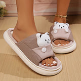 Sohiwoo Cute Cartoon Bear Home Slippers Women Winter Comfort Soft Sole Hemp Slippers Woman Non Slip Flat Heels House Shoes Slides