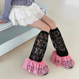 Sohiwoo Y2K Star Lace Leg Socks Black pink Colored Sweet Leg Covers Wide Harajuku Japanese Knee High Boots Leg Cover JK Breathable Socks