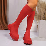 Sohiwoo Pink Chunky Platform Knitted Long Boots Women Trend Thick Bottom Elastic Knee High Boots Woman Slip On Sock Botas Mujer