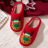 Sohiwoo New Christmas Elk Cotton Slippers for Women Men Winter Cute Cartoon Home Non Slip Couple Floor Slides Indoor Plush Shoes