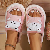 Sohiwoo Cute Cartoon Bear Home Slippers Women Winter Comfort Soft Sole Hemp Slippers Woman Non Slip Flat Heels House Shoes Slides