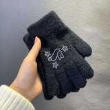 Sohiwoo Y2K Star Rhinestone Gloves Cute BunnySweet Knitted Winter Warm Thickened Kawaii Cycling Fullfinger Gloves Women JK Accessories