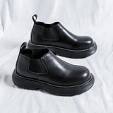 Sohiwoo 2024 Men's Japan Karajuku Korean Style Fashion Streetwear Thick Platform Casual Black Leather Shoes Slip On Dress Leather Shoes