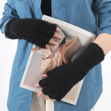 Sohiwoo Thicken Coral Fleece Gloves Women Winter Long Soft Plush Arm Touchscreen Fingerless Glove Warm Half Finger Outdoor Work Mittens