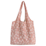 Sohiwoo New Canvas Fabric Shoulder Bag For Women Simple Floral Pattern Handbag Large Casual Capacity Shopper Tote Bags