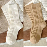 Sohiwoo Winter Warm Women Socks Thicken Cashmere Wool Socks Girls Fashion Korean Harajuku Knitted Rhombus Pattern Thermal Long Socks