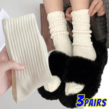 Sohiwoo Women Y2k Knitted Long Socks Girls Casual Black White Solid Loose Crochet Middle Tube Lolita Sox Cotton Boot Cuffs Ruffles Socks