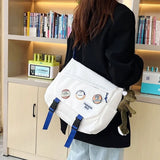 Sohiwoo Y2k Korean Nylon Shoulder Bag Cute Crossbody For Teenager Fashion Messenger Casual Handbag Student School Bag With Badge Pendant