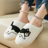 Sohiwoo House Slippers for Women Cozy Fluffy Cozy Home Cotton Shoes for Ladies Indoor Cute Cat Pattern Winter Slipper Female 45