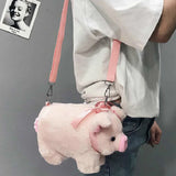 Sohiwoo Cute Pig Shoulder Bag Plush Stuffed Animal Crossbody Bags Women Fashion Winter Soft Purse Cartoon Handbags Phone Money Storage