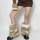 Sohiwoo New Retro Imitation Fur Hairy Leg Warmers Hot Girl Y2k Winter Boots Socks Furry Socks Women Punk Jk Knee-length Hiphop Warm Sock