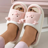 Sohiwoo Cute Cartoon Pig Hemp Slippers Women 2024 Winter Comfort Soft Sole Funny Cotton Slippers Woman Non Slip Flat Heels House Shoes