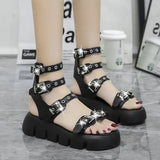 Sohiwoo Summer Women High Heel Sandals Platform Gladiator Shoes Fashion Belt Buckle Street Punk Gothic girls Comfortable Casual Trendyol