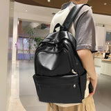 Sohiwoo Quality PU Leather Fashion Women Backpack Large Capacity Men Casual Laptop Backpack Korean Version College Student School Bag