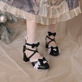 Sohiwoo Sweet Flower Wedding Lolita Shoes Bow Student Pearl Baotou Sandals Female Cos Loli