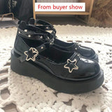 Sohiwoo Shoes Lolita shoes Women heels platform mary janes Star Buckle Strap Mary Janes Women Cross-tied Girls Rivet Casual kawaii shoes