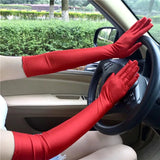 Sohiwoo 55cm Classic Adult Black White Red Grey Opera/Elbow/Wrist Stretch Gloves Fashion Women Matching Costume Satin Finger Long Gloves