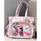 Sohiwoo Japanese Style Ita Bag Large Capacity Square Silk Handbag Kawaii Ribbon Wrinkled Edge Design Shoulder Bag For Girl