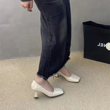 Sohiwoo Luxury Designer Square Toe Women Mary Jane Shoes Fashion Shallow Slip On Shoes Autumn Ladies Career Dress Pumps