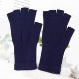 Sohiwoo New Unisex Black White Half Finger Fingerless Gloves Women and Men Wool Knit Cotton Gloves Autumn Winter Warm Work Gloves