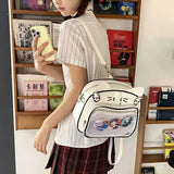 Sohiwoo Y2k Womens Backpack Cute Cat Transparent Kawaii Pu Leather New Fashion Shoulder Bag All-match Lolita Jk Sweet Female Bag