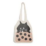 Sohiwoo Cute Black Cat Boba Tea Illustration Canvas Bag Women's Bag Kawaii Japanese Storage Bag Lunch Bag Handbag Fashionable Purses