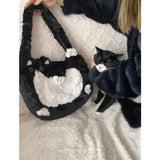 Sohiwoo Cute Milk Cat Autumn Winter Original Shoulder Bag Crossbody Underarm Handbag Cute Women Bag Plush Bag Purses Handbags Tote Bag